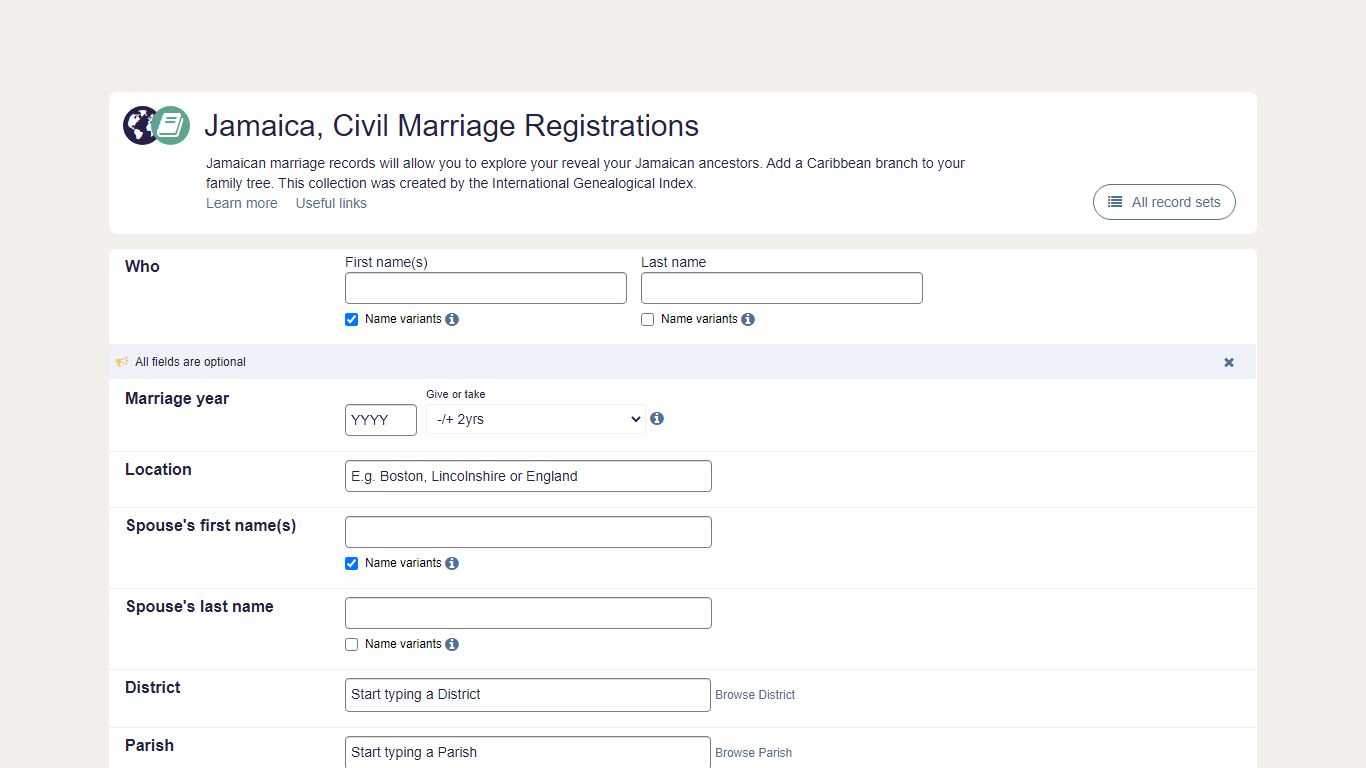 Jamaica, civil marriage registrations | findmypast.com